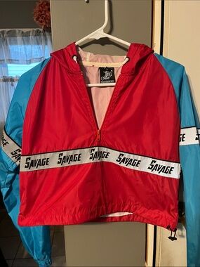 Savage Colorblock Windbreaker Jacket - Red & Blue